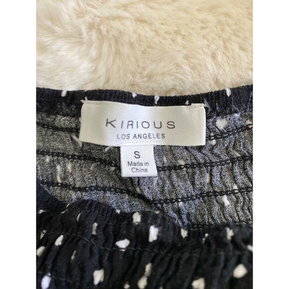 Kirious Los Angeles Black‎ White Smocked Fit Flare Flounce Sleeve Top Sz S - Picture 6 of 9